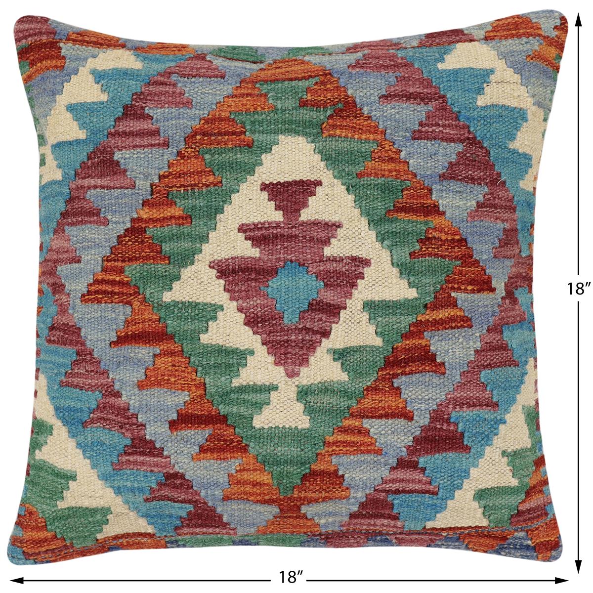 handmade Traditional Pillow Rust Blue Hand-Woven SQUARE 100% WOOL Hand woven turkish pillow2' x 2'