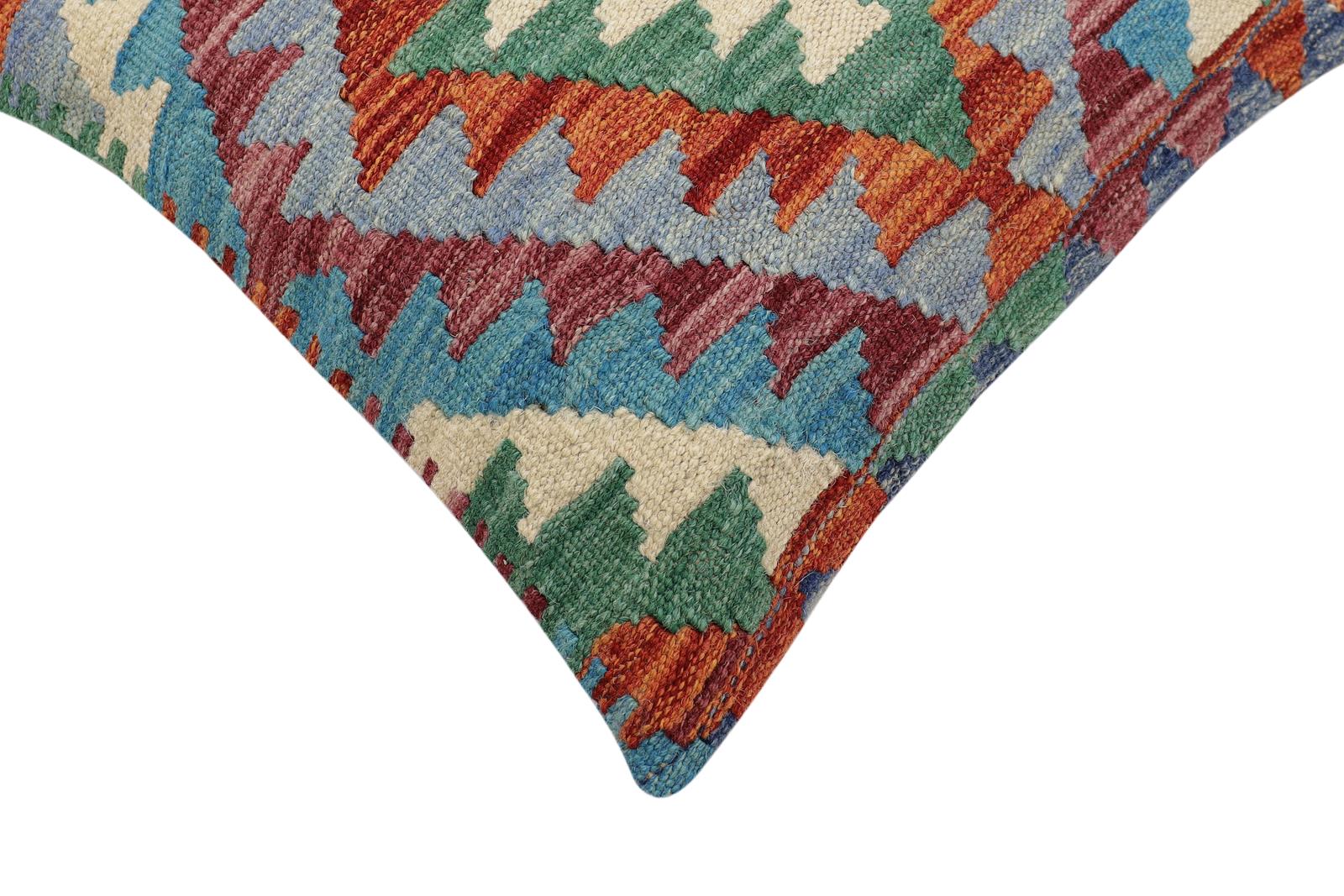 handmade Traditional Pillow Rust Blue Hand-Woven SQUARE 100% WOOL Hand woven turkish pillow2' x 2'