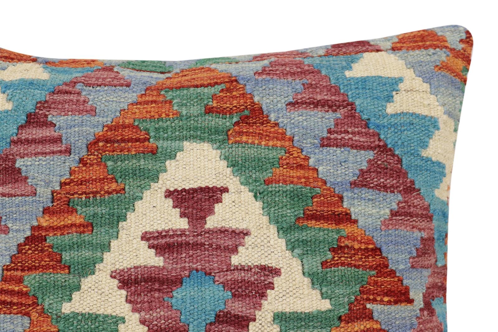 handmade Traditional Pillow Rust Blue Hand-Woven SQUARE 100% WOOL Hand woven turkish pillow2' x 2'