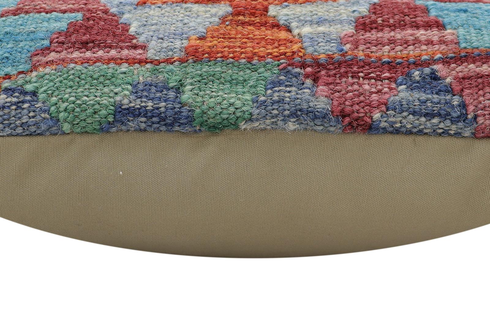 handmade Traditional Pillow Rust Blue Hand-Woven SQUARE 100% WOOL Hand woven turkish pillow2' x 2'