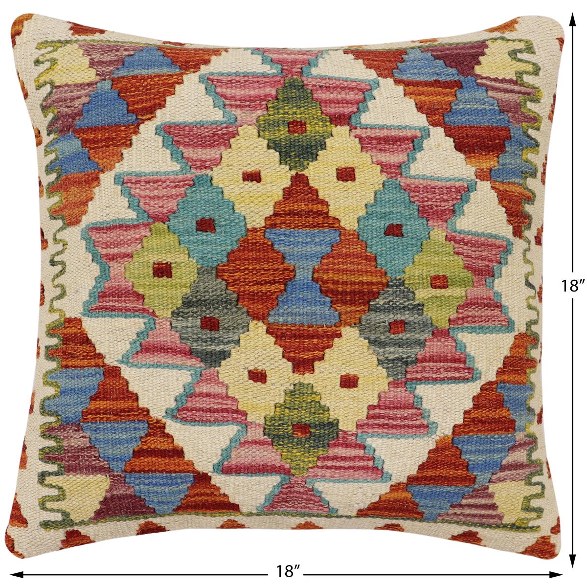 handmade Traditional Pillow Rust Blue Hand-Woven SQUARE 100% WOOL Hand woven turkish pillow2' x 2'