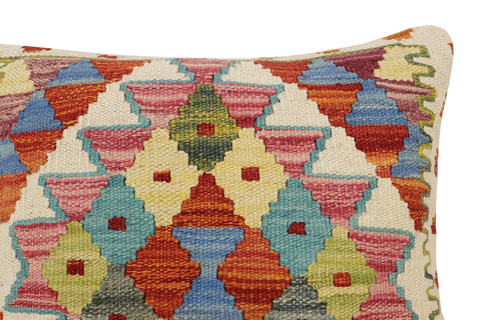 handmade Traditional Pillow Rust Blue Hand-Woven SQUARE 100% WOOL Hand woven turkish pillow2' x 2'
