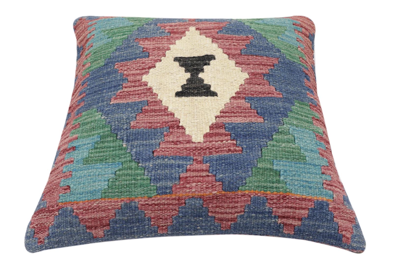 handmade Traditional Pillow Burgundy Blue Hand-Woven SQUARE 100% WOOL Hand woven turkish pillow2' x 2'