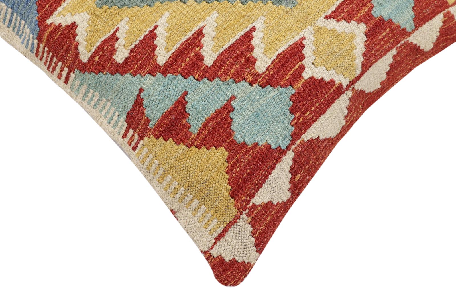 handmade Traditional Pillow Rust Blue Hand-Woven SQUARE 100% WOOL Hand woven turkish pillow2' x 2'