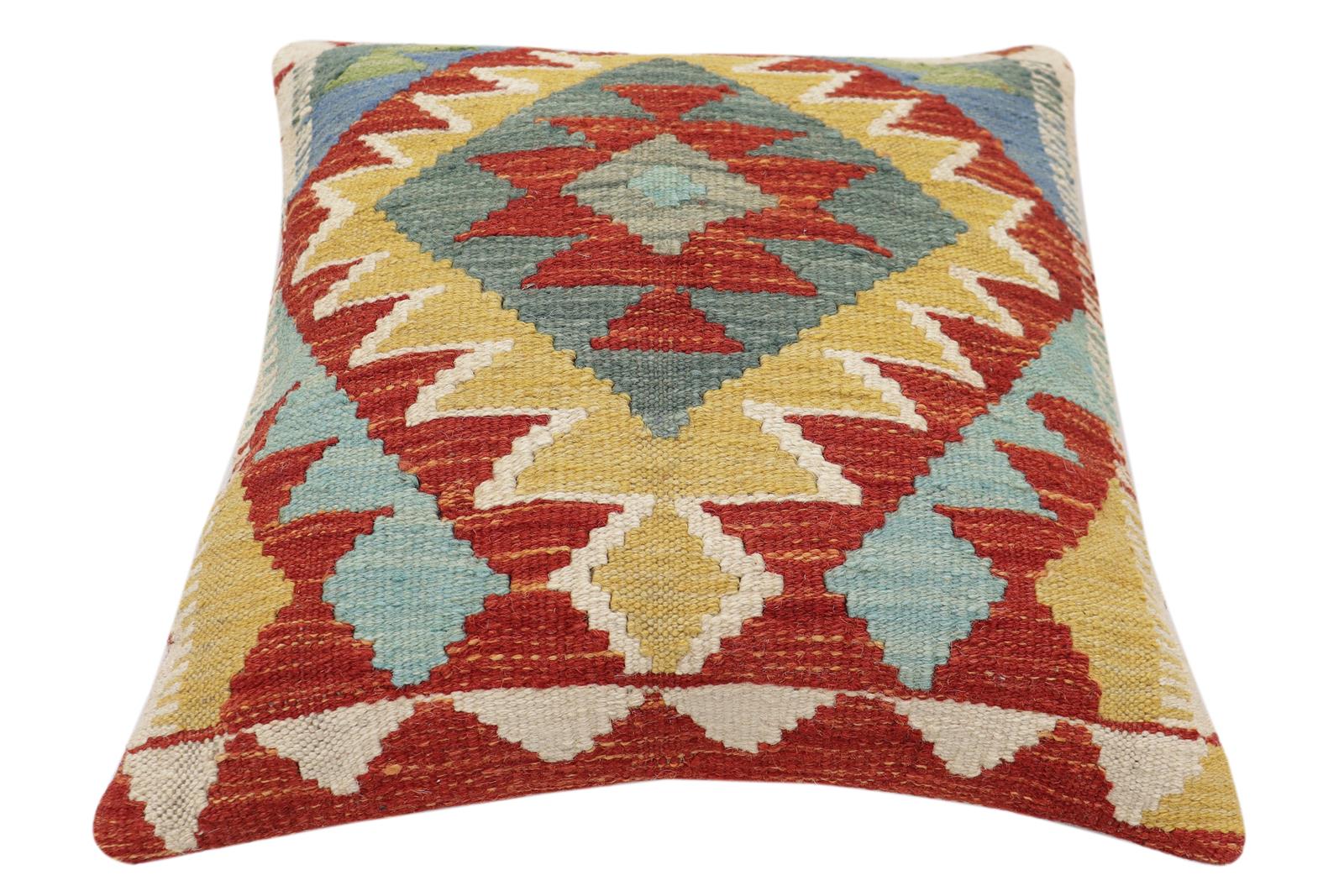 handmade Traditional Pillow Rust Blue Hand-Woven SQUARE 100% WOOL Hand woven turkish pillow2' x 2'