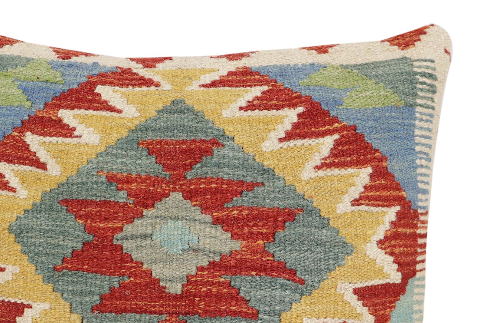 handmade Traditional Pillow Rust Blue Hand-Woven SQUARE 100% WOOL Hand woven turkish pillow2' x 2'