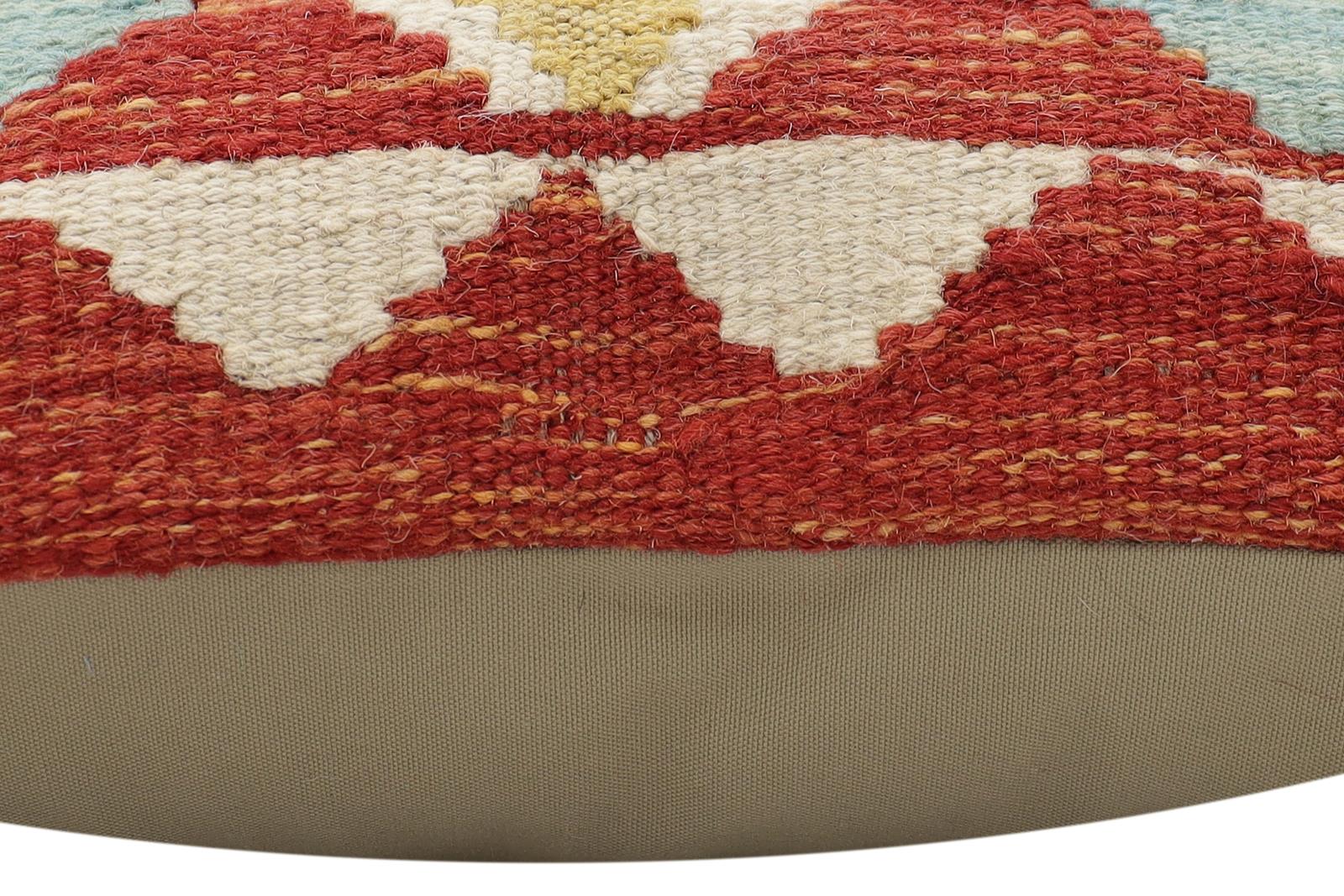 handmade Traditional Pillow Rust Blue Hand-Woven SQUARE 100% WOOL Hand woven turkish pillow2' x 2'