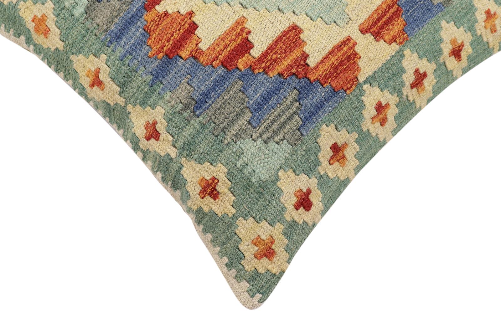 handmade Traditional Pillow Rust Blue Hand-Woven SQUARE 100% WOOL Hand woven turkish pillow2' x 2'