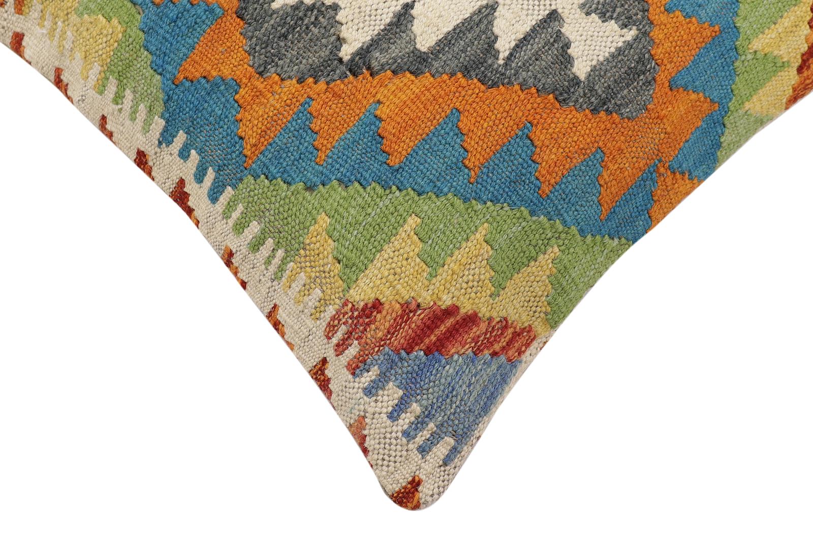 handmade Traditional Pillow Rust Blue Hand-Woven SQUARE 100% WOOL Hand woven turkish pillow2' x 2'