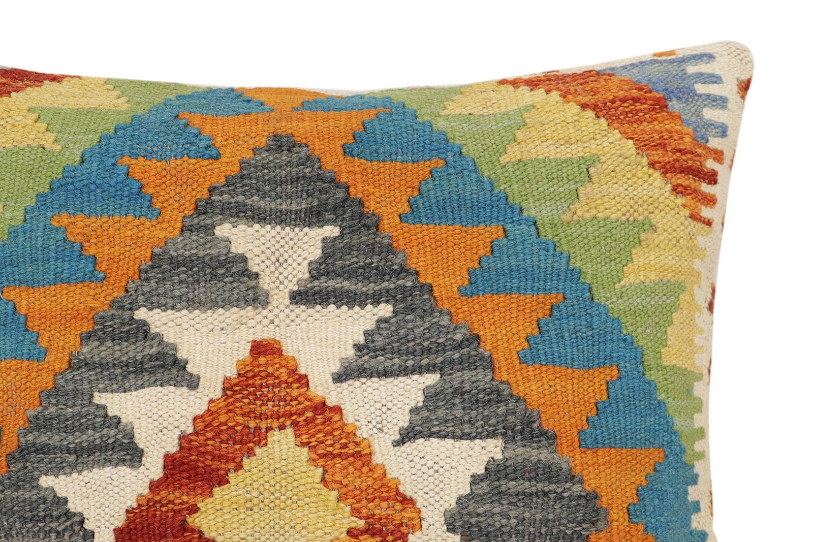 handmade Traditional Pillow Rust Blue Hand-Woven SQUARE 100% WOOL Hand woven turkish pillow2' x 2'