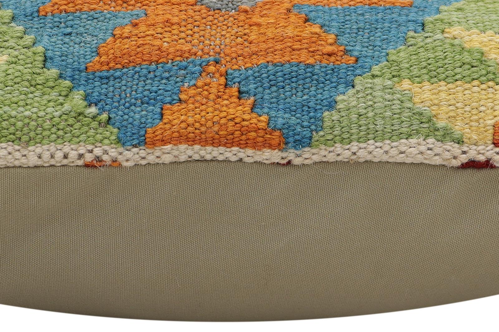 handmade Traditional Pillow Rust Blue Hand-Woven SQUARE 100% WOOL Hand woven turkish pillow2' x 2'