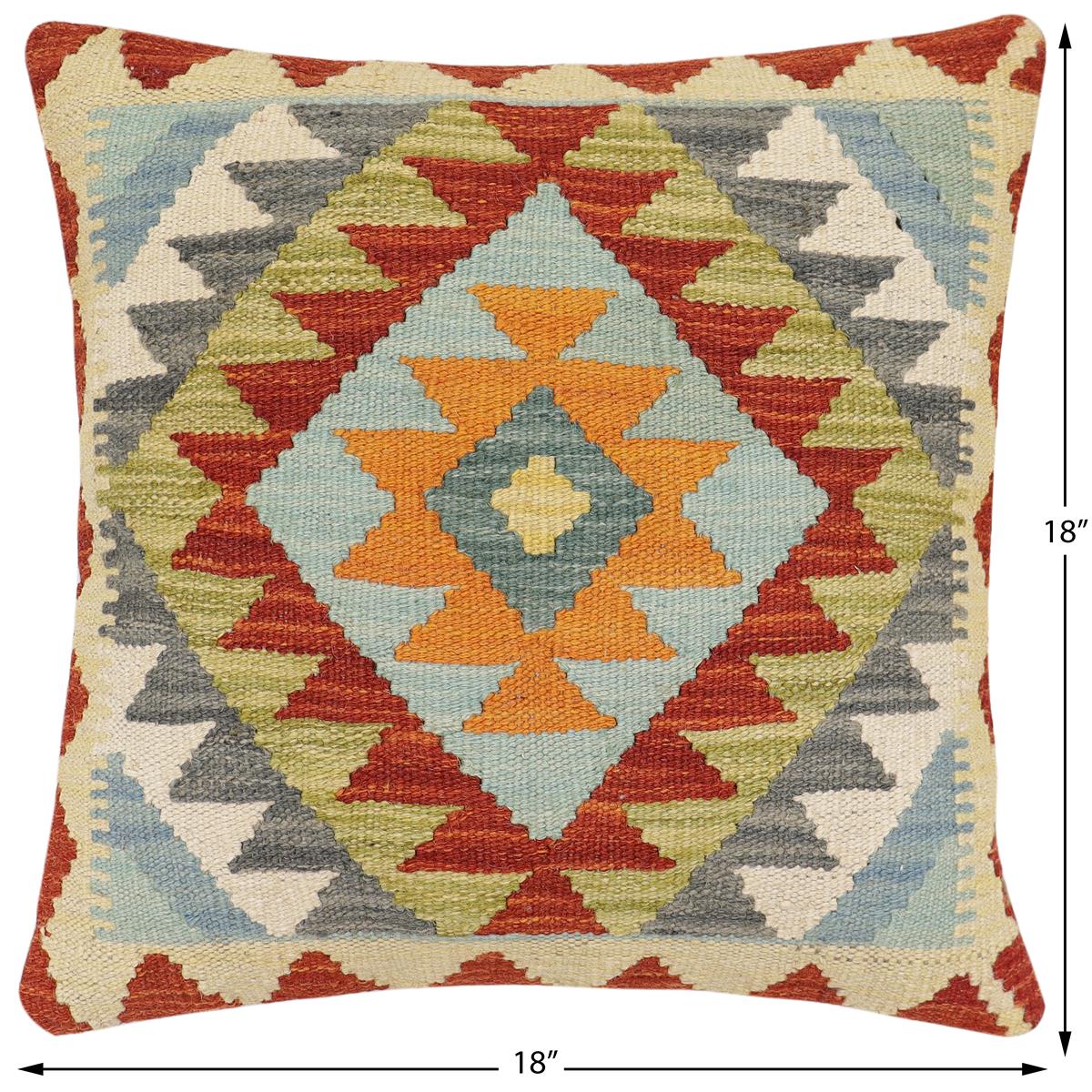 handmade Traditional Pillow Rust Blue Hand-Woven SQUARE 100% WOOL Hand woven turkish pillow2' x 2'