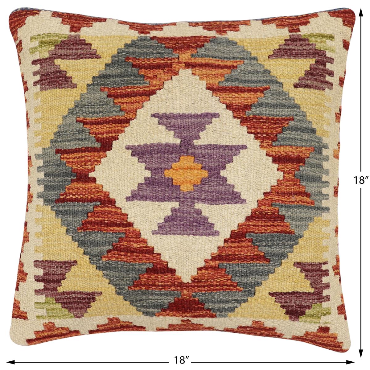 handmade Traditional Pillow Rust Gray Hand-Woven SQUARE 100% WOOL Hand woven turkish pillow2' x 2'