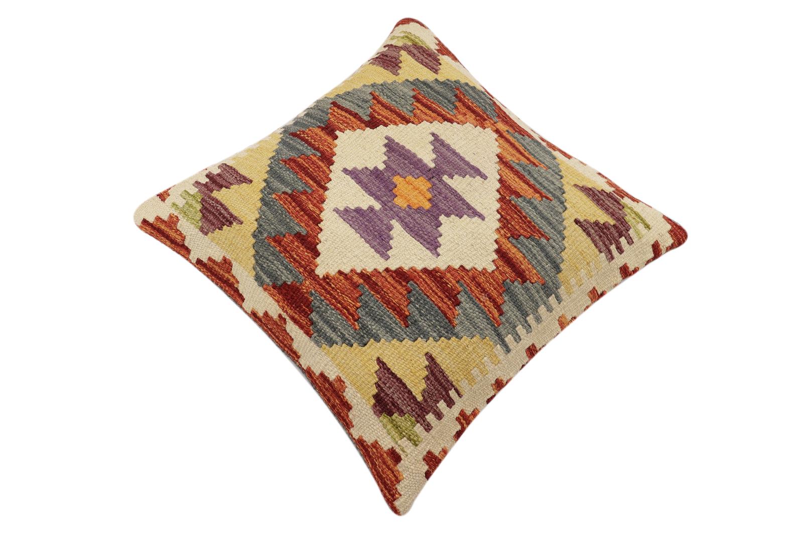 handmade Traditional Pillow Rust Gray Hand-Woven SQUARE 100% WOOL Hand woven turkish pillow2' x 2'