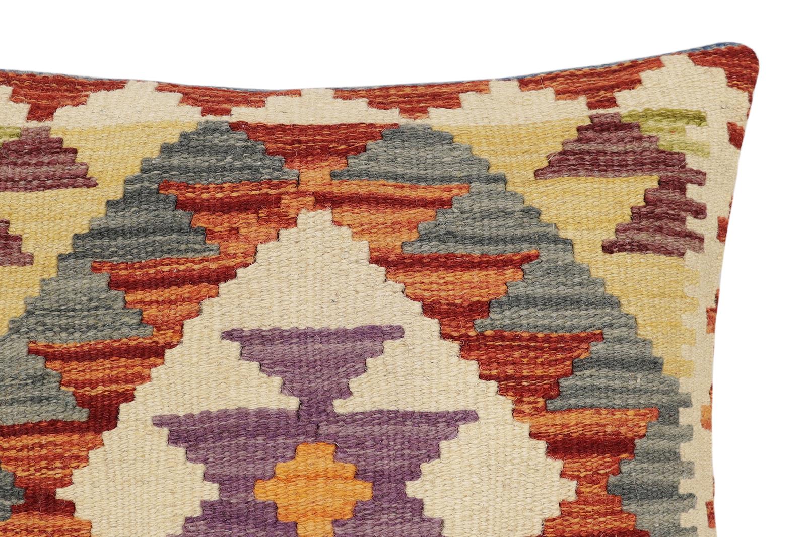 handmade Traditional Pillow Rust Gray Hand-Woven SQUARE 100% WOOL Hand woven turkish pillow2' x 2'