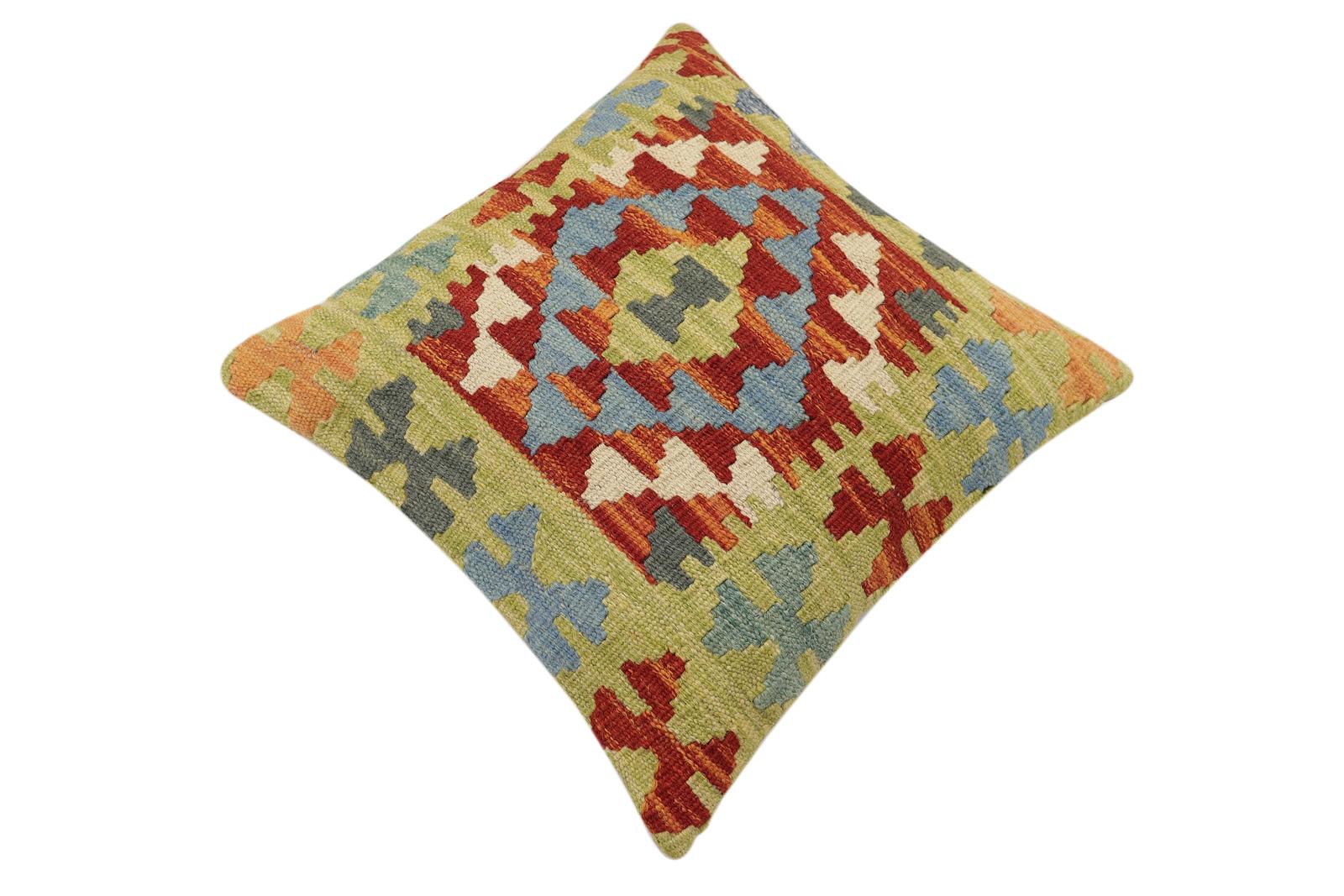 handmade Traditional Pillow Rust Blue Hand-Woven SQUARE 100% WOOL Hand woven turkish pillow2' x 2'