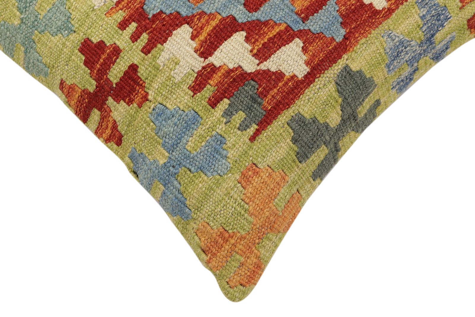 handmade Traditional Pillow Rust Blue Hand-Woven SQUARE 100% WOOL Hand woven turkish pillow2' x 2'