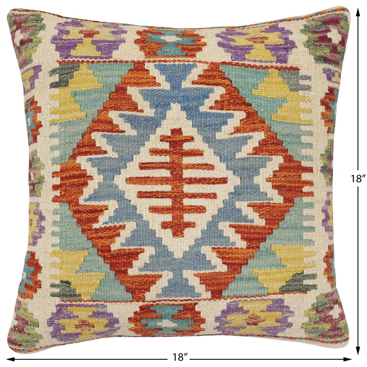 handmade Traditional Pillow Rust Blue Hand-Woven SQUARE 100% WOOL Hand woven turkish pillow2' x 2'