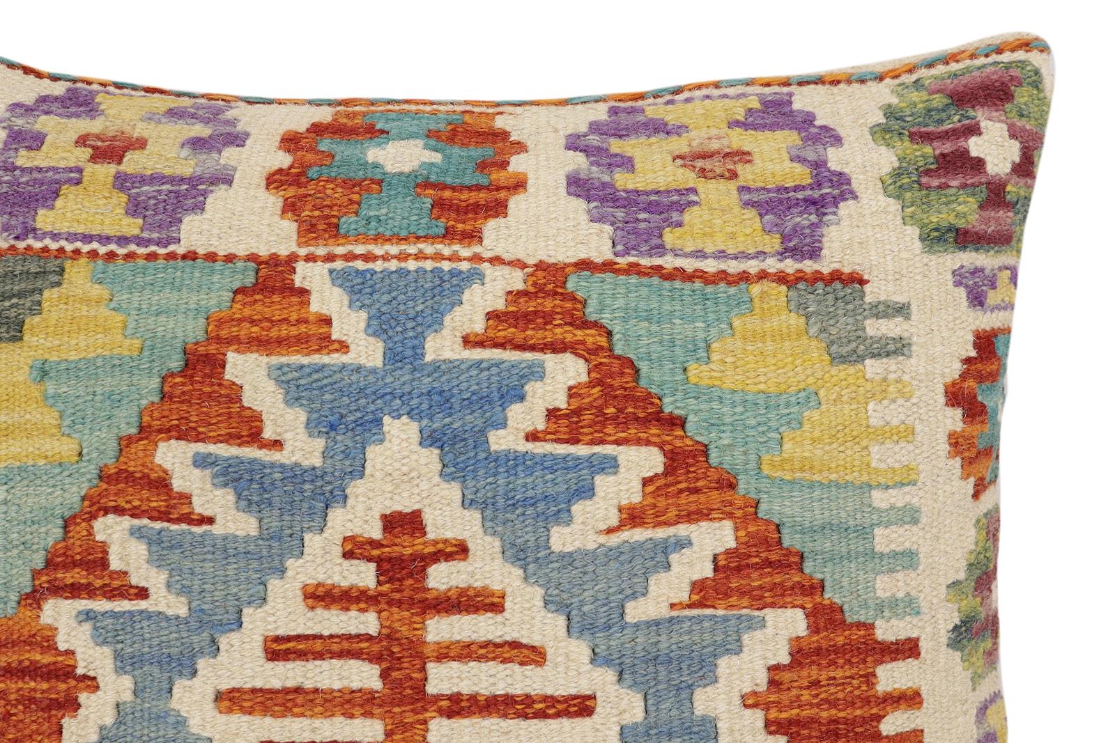 handmade Traditional Pillow Rust Blue Hand-Woven SQUARE 100% WOOL Hand woven turkish pillow2' x 2'