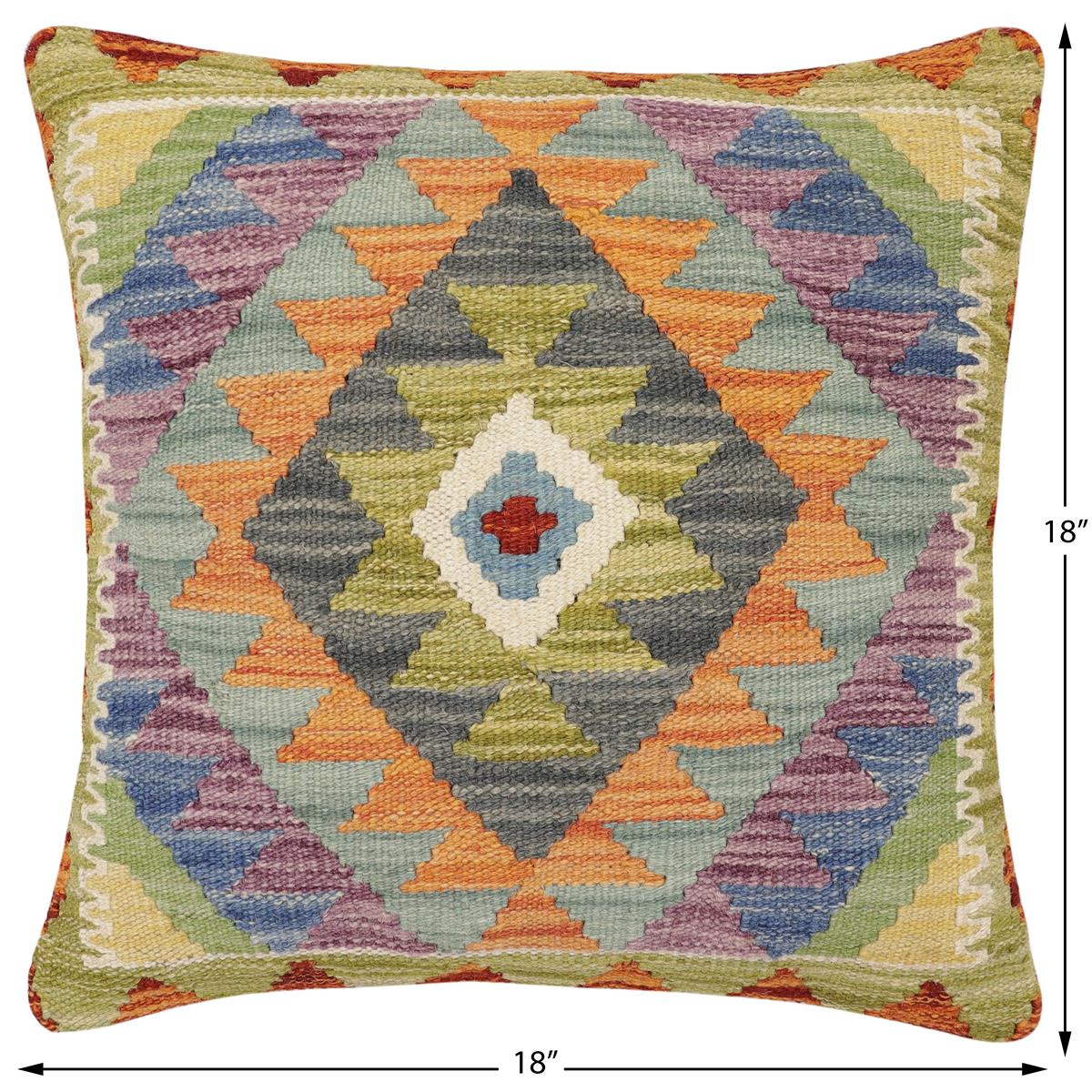 handmade Traditional Pillow Rust Blue Hand-Woven SQUARE 100% WOOL Hand woven turkish pillow2' x 2'