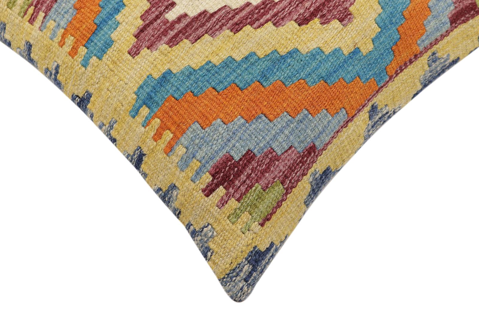 handmade Traditional Pillow Rust Blue Hand-Woven SQUARE 100% WOOL Hand woven turkish pillow2' x 2'