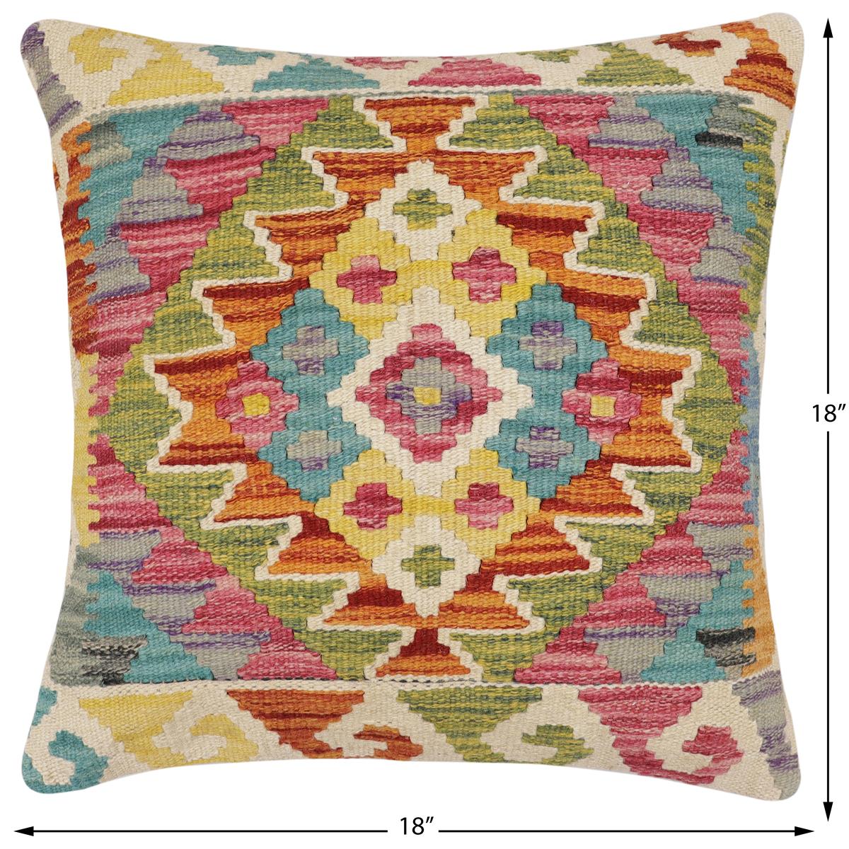 handmade Traditional Pillow Rust Blue Hand-Woven SQUARE 100% WOOL Hand woven turkish pillow2' x 2'