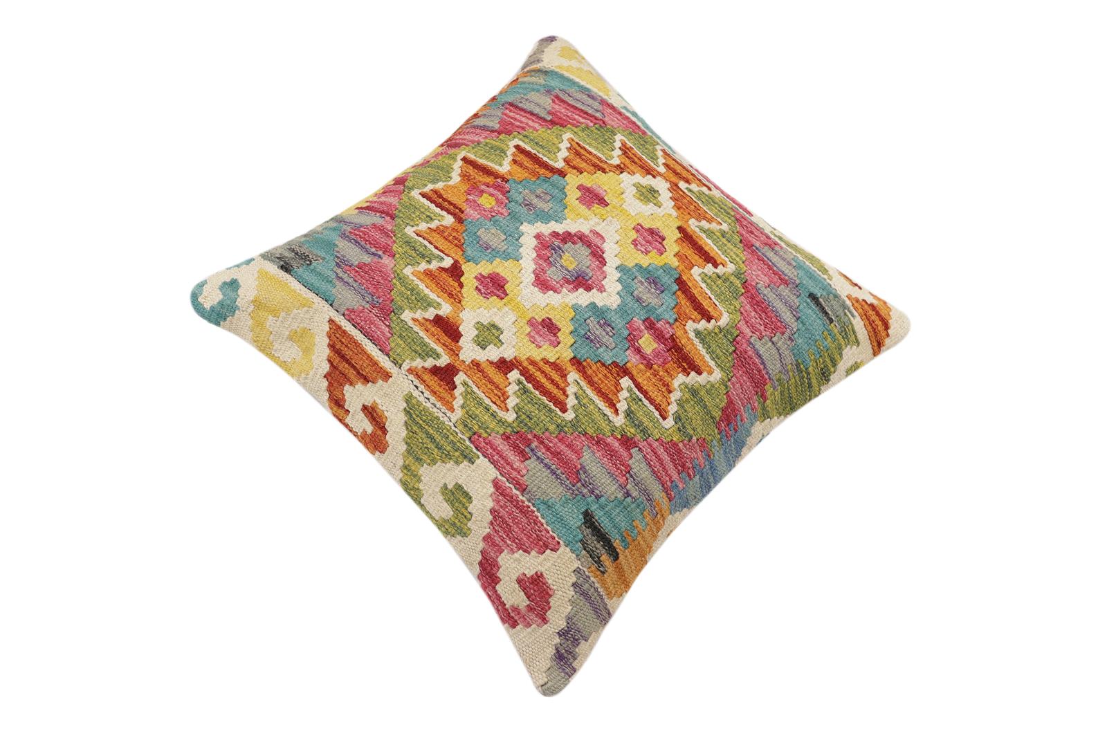 handmade Traditional Pillow Rust Blue Hand-Woven SQUARE 100% WOOL Hand woven turkish pillow2' x 2'