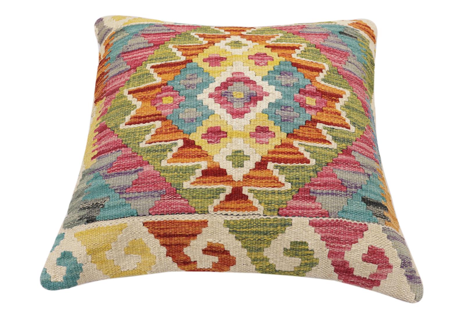 handmade Traditional Pillow Rust Blue Hand-Woven SQUARE 100% WOOL Hand woven turkish pillow2' x 2'
