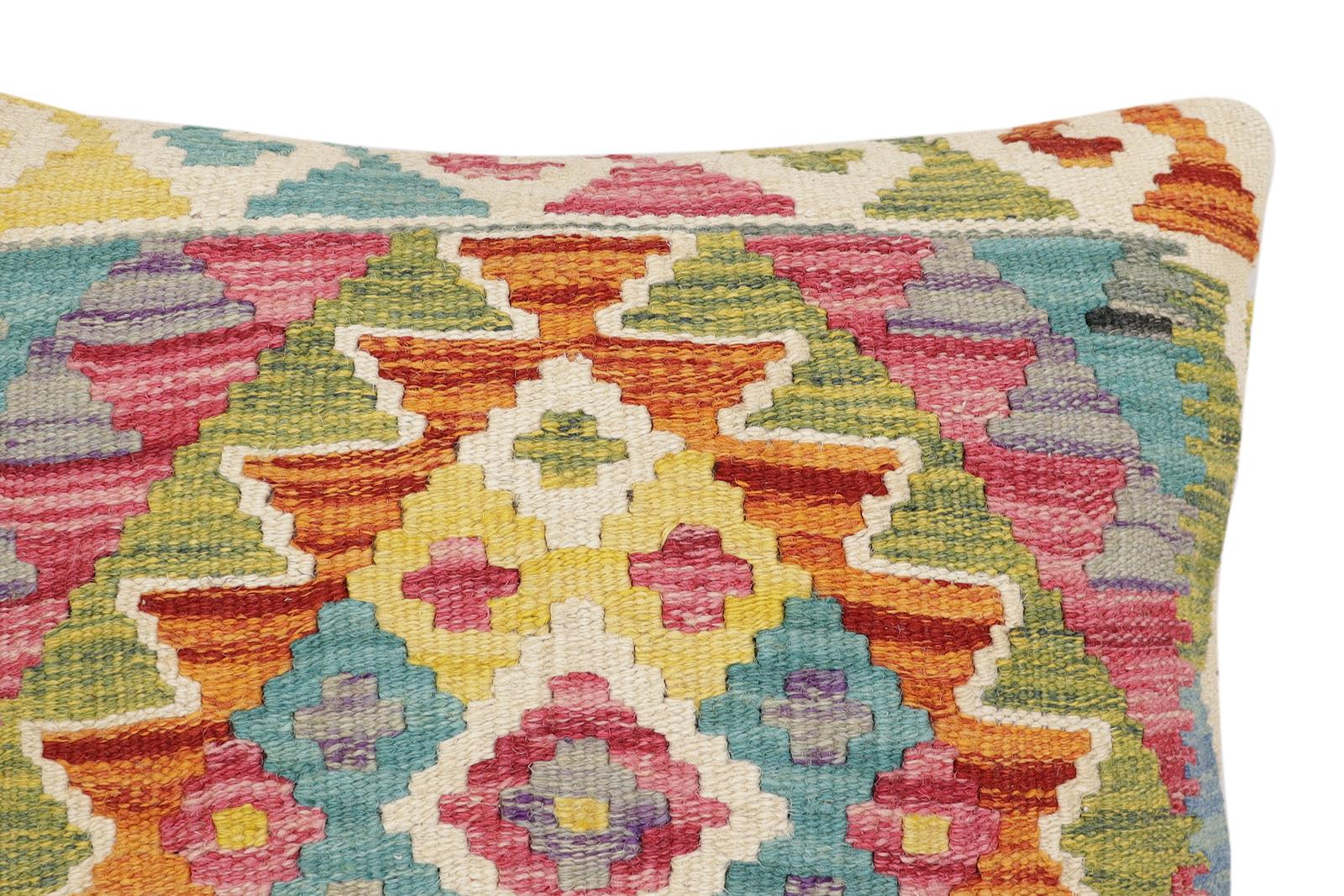 handmade Traditional Pillow Rust Blue Hand-Woven SQUARE 100% WOOL Hand woven turkish pillow2' x 2'