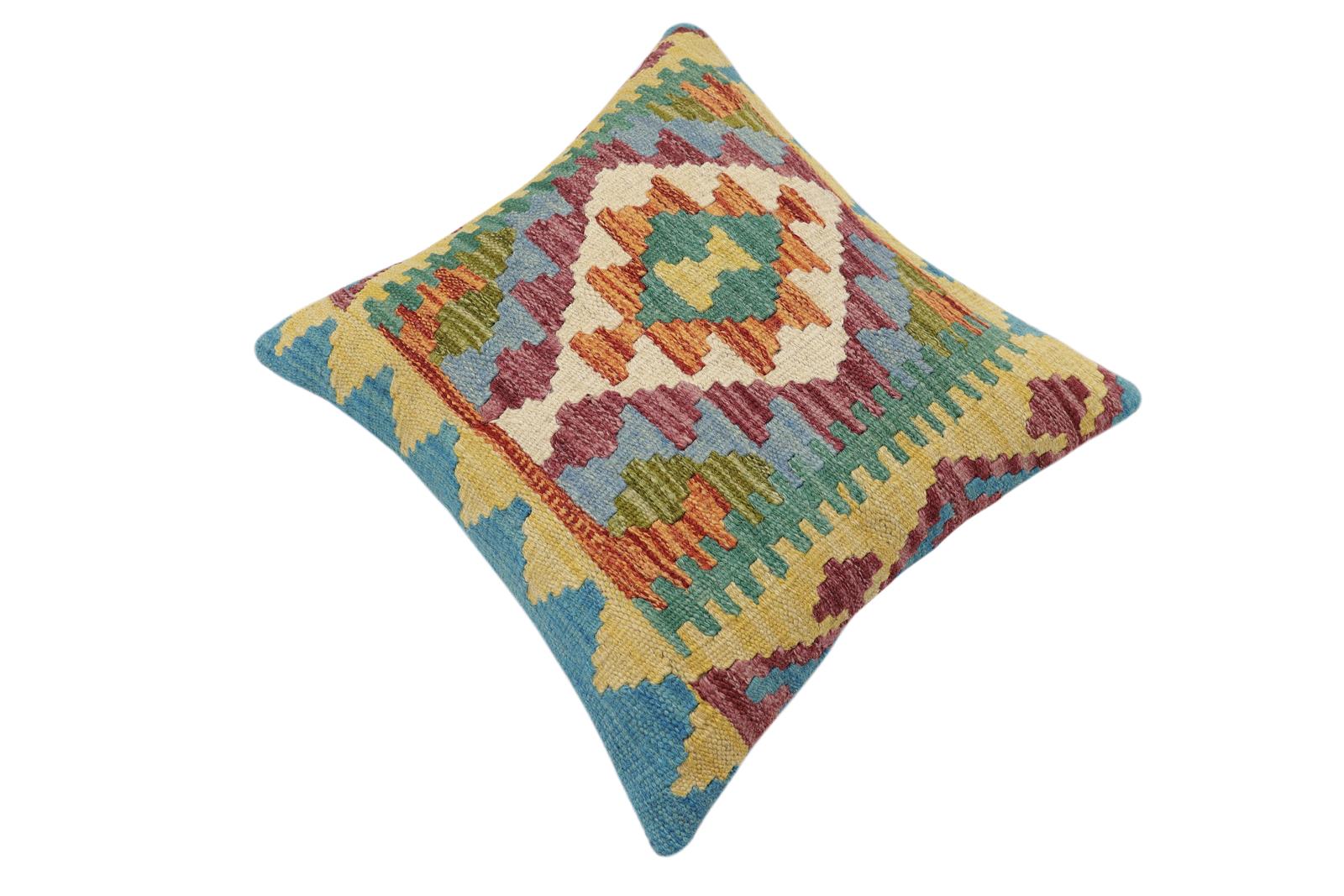 handmade Traditional Pillow Rust Blue Hand-Woven SQUARE 100% WOOL  Hand woven turkish pillow  3 x 5
