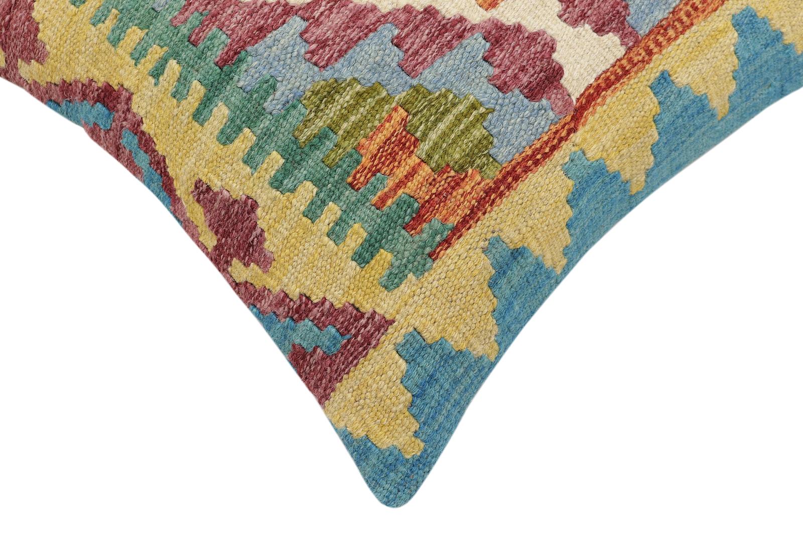 handmade Traditional Pillow Rust Blue Hand-Woven SQUARE 100% WOOL  Hand woven turkish pillow  3 x 5