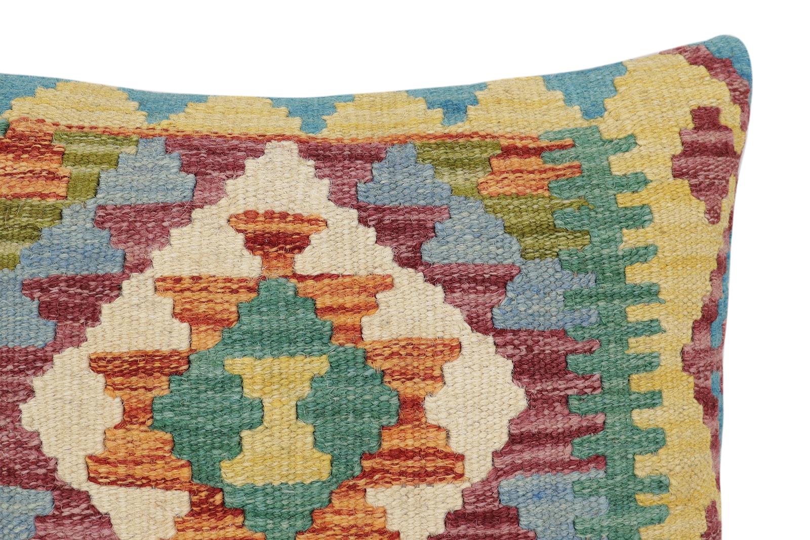 handmade Traditional Pillow Rust Blue Hand-Woven SQUARE 100% WOOL  Hand woven turkish pillow  3 x 5