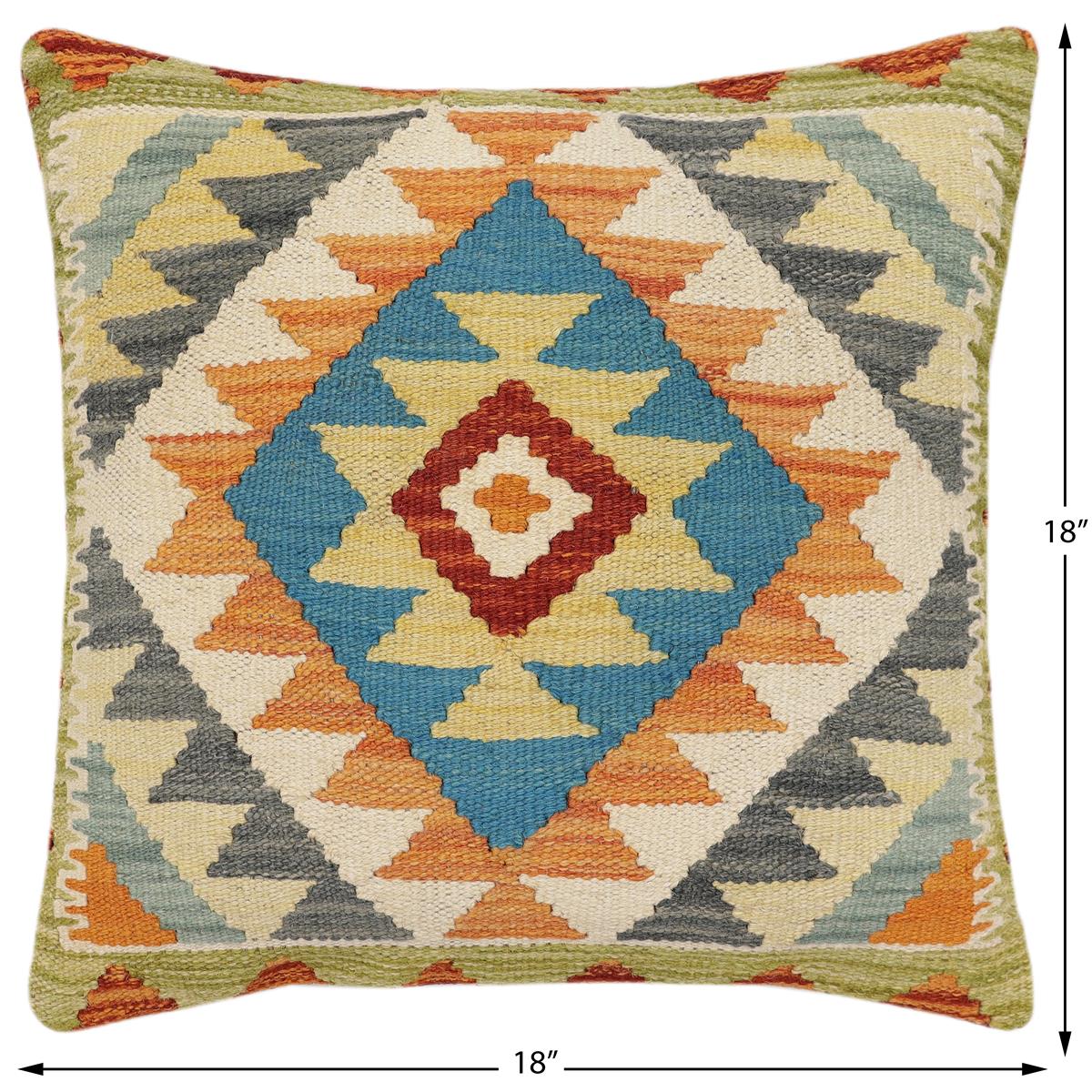 handmade Traditional Pillow Rust Blue Hand-Woven SQUARE 100% WOOL Hand woven turkish pillow2' x 2'