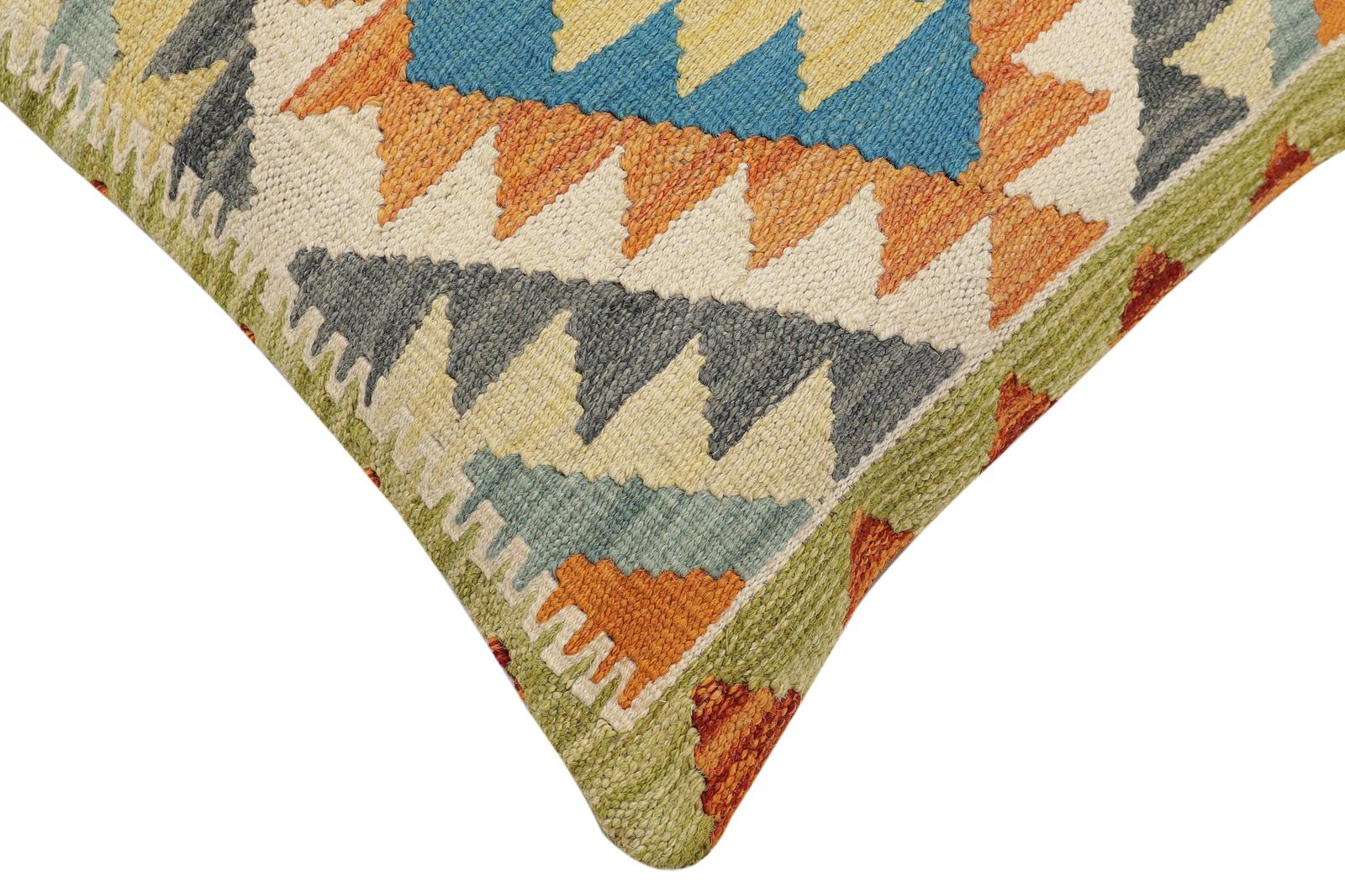 handmade Traditional Pillow Rust Blue Hand-Woven SQUARE 100% WOOL Hand woven turkish pillow2' x 2'