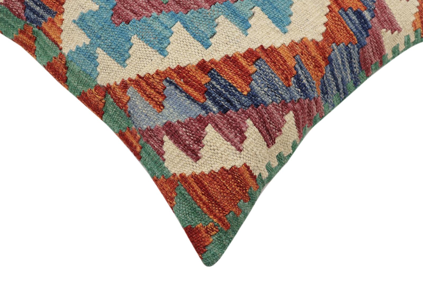 handmade Traditional Pillow Rust Blue Hand-Woven SQUARE 100% WOOL Hand woven turkish pillow2' x 2'