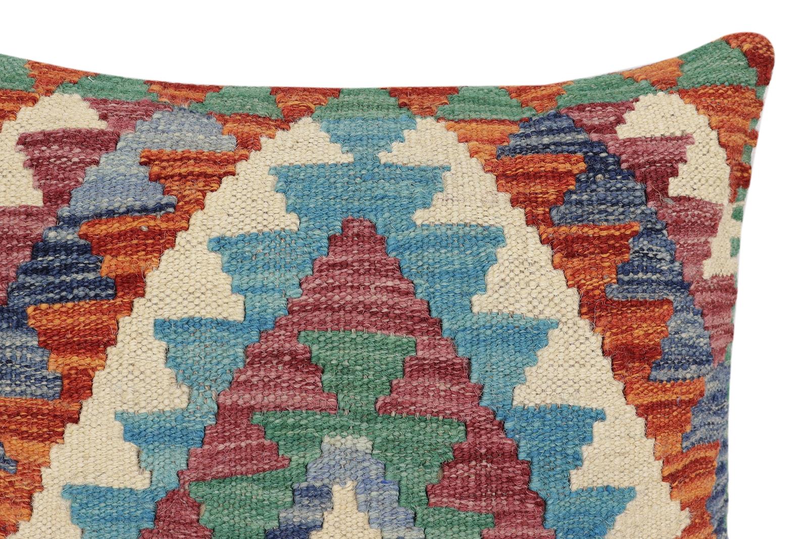 handmade Traditional Pillow Rust Blue Hand-Woven SQUARE 100% WOOL Hand woven turkish pillow2' x 2'