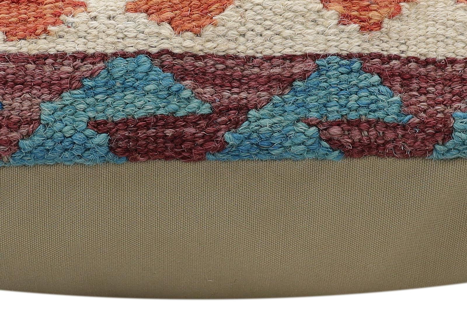 handmade Traditional Pillow Rust Blue Hand-Woven SQUARE 100% WOOL Hand woven turkish pillow2' x 2'