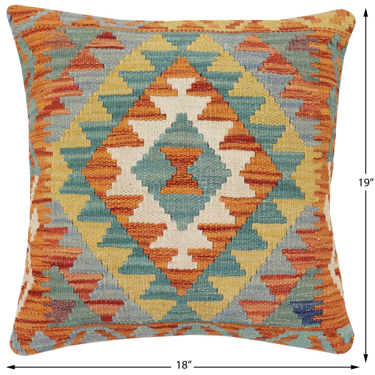 handmade Traditional Pillow Rust Blue Hand-Woven SQUARE 100% WOOL  Hand woven turkish pillow  2 x 2