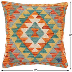 handmade Traditional Pillow Rust Blue Hand-Woven SQUARE 100% WOOL  Hand woven turkish pillow  2 x 2