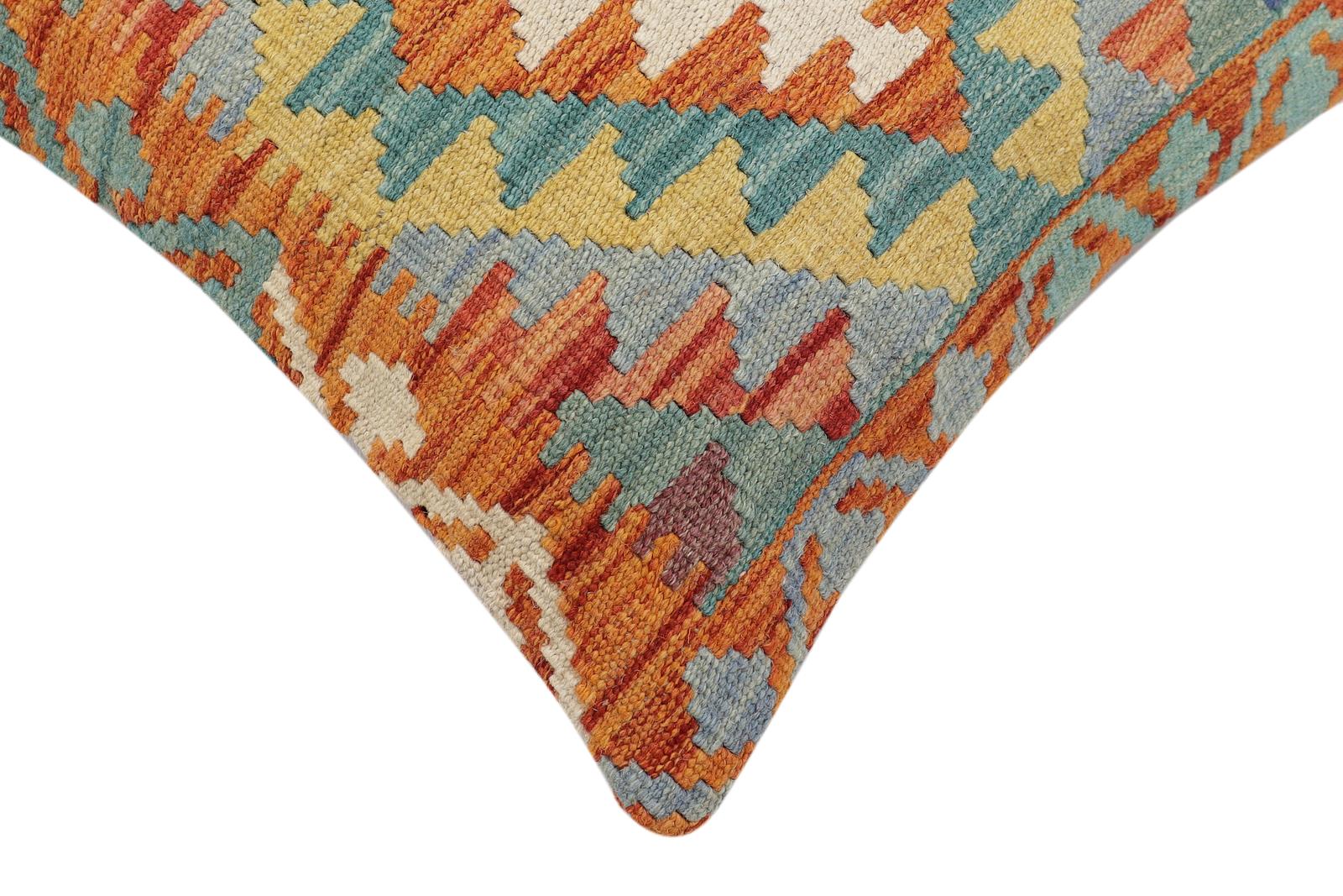 handmade Traditional Pillow Rust Blue Hand-Woven SQUARE 100% WOOL  Hand woven turkish pillow  2 x 2