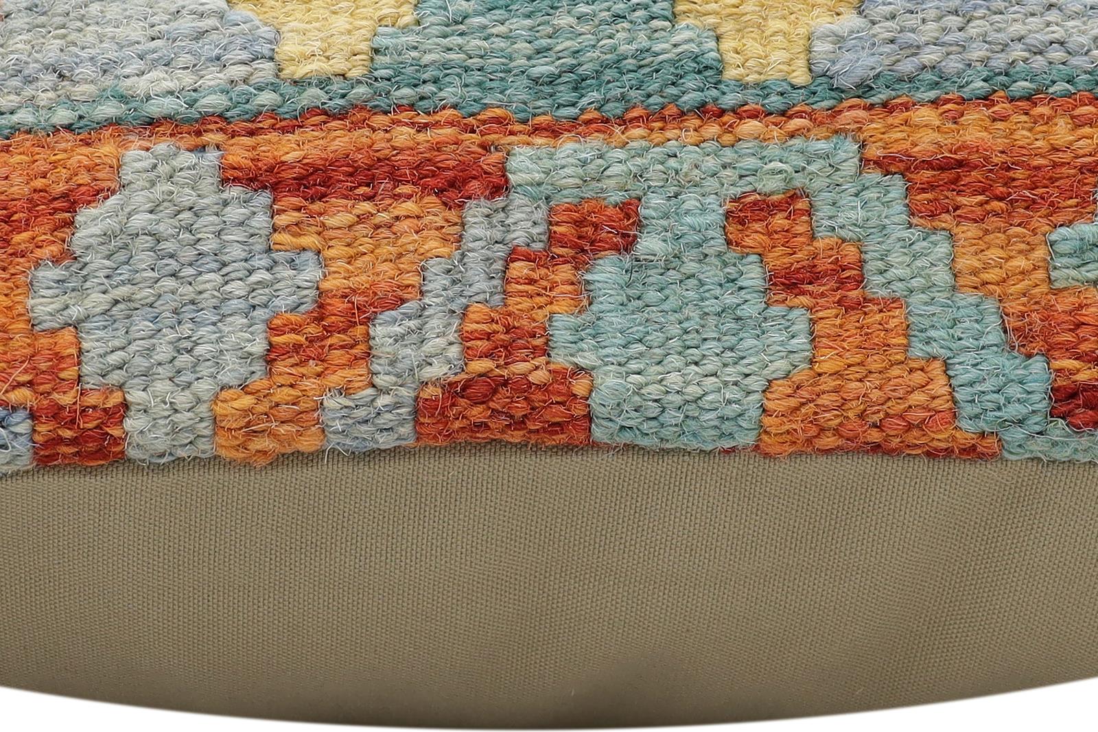 handmade Traditional Pillow Rust Blue Hand-Woven SQUARE 100% WOOL  Hand woven turkish pillow  2 x 2