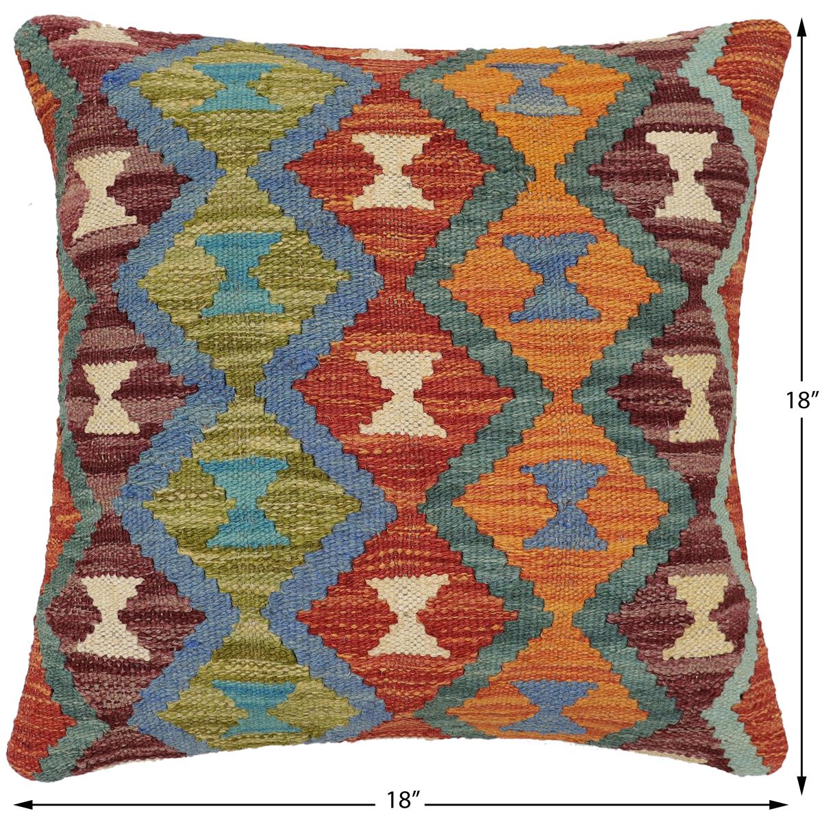 handmade Traditional Pillow Rust Blue Hand-Woven SQUARE 100% WOOL Hand woven turkish pillow2' x 2'