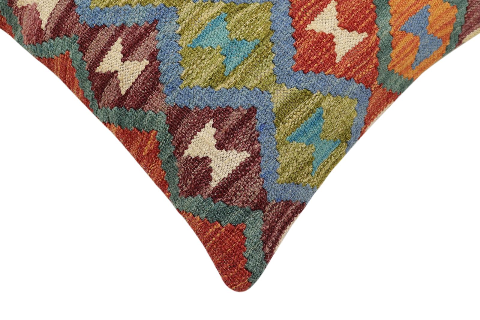 handmade Traditional Pillow Rust Blue Hand-Woven SQUARE 100% WOOL Hand woven turkish pillow2' x 2'