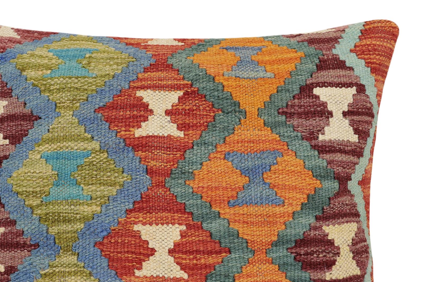 handmade Traditional Pillow Rust Blue Hand-Woven SQUARE 100% WOOL Hand woven turkish pillow2' x 2'