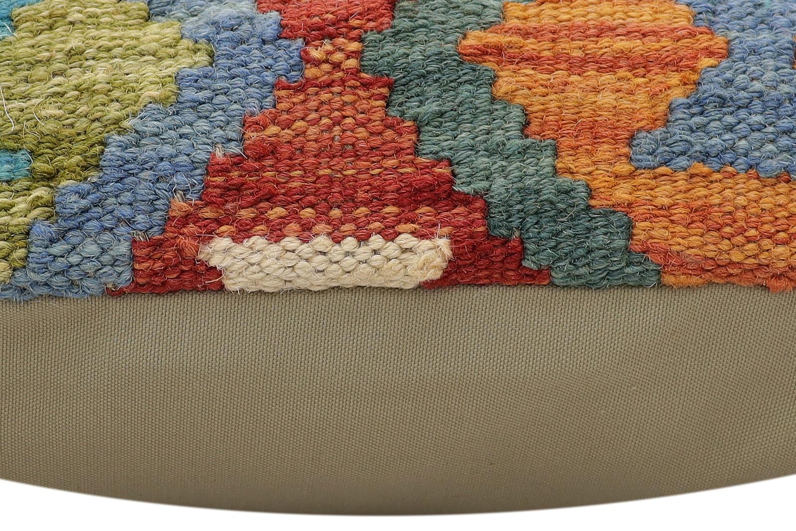 handmade Traditional Pillow Rust Blue Hand-Woven SQUARE 100% WOOL Hand woven turkish pillow2' x 2'