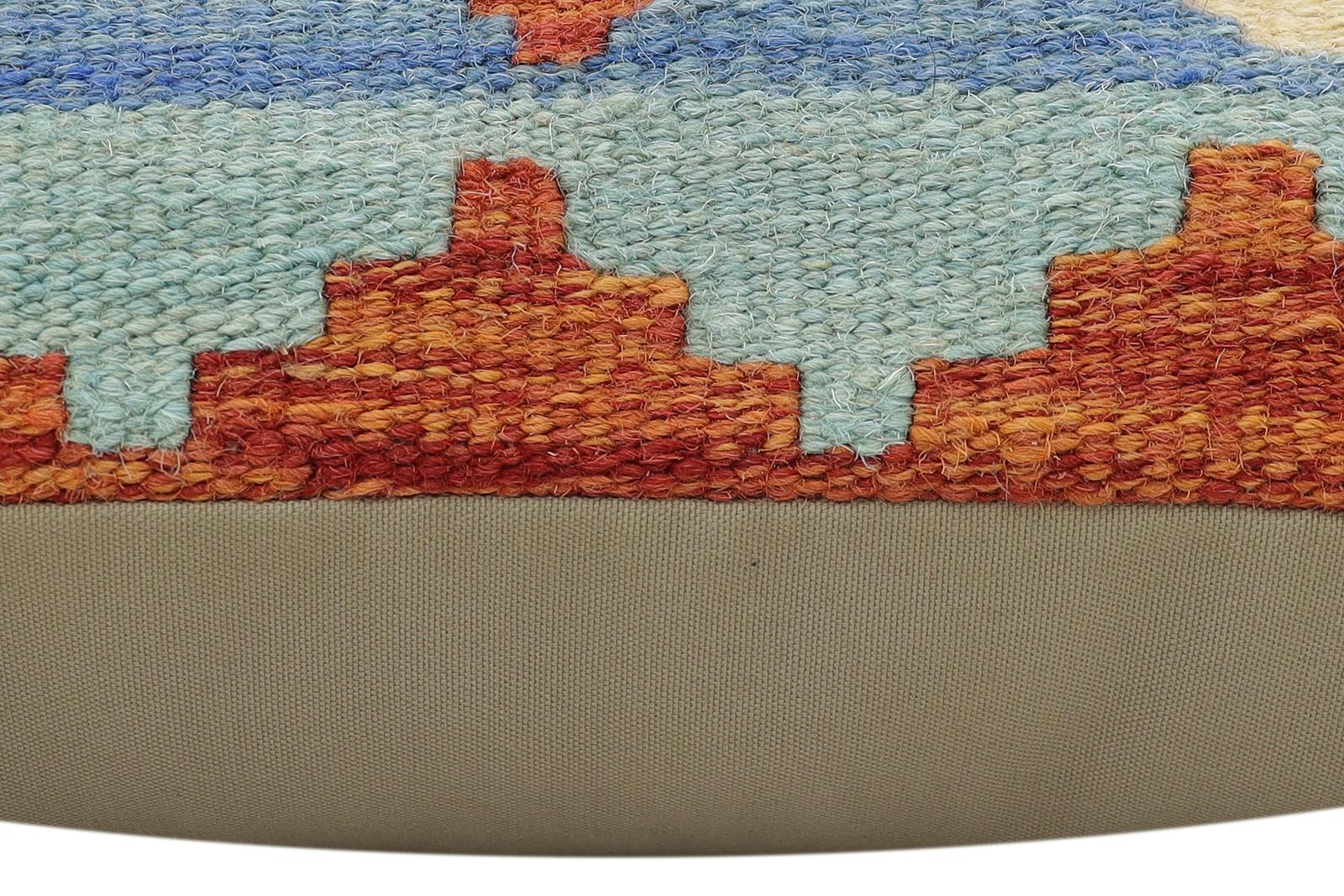 handmade Traditional Pillow Rust Blue Hand-Woven SQUARE 100% WOOL Hand woven turkish pillow2' x 2'