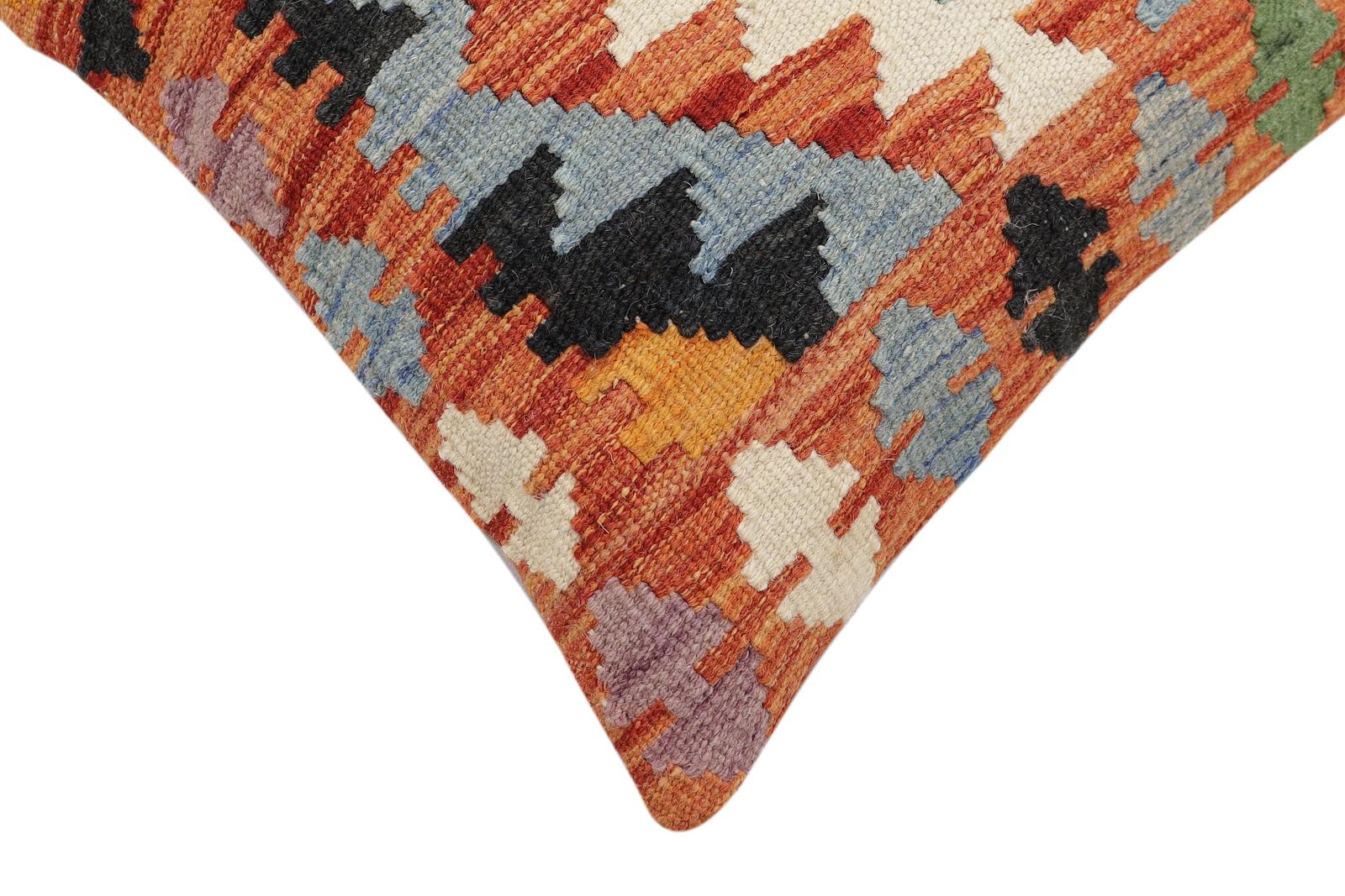 handmade Traditional Pillow Rust Blue Hand-Woven SQUARE 100% WOOL  Hand woven turkish pillow  3 x 5