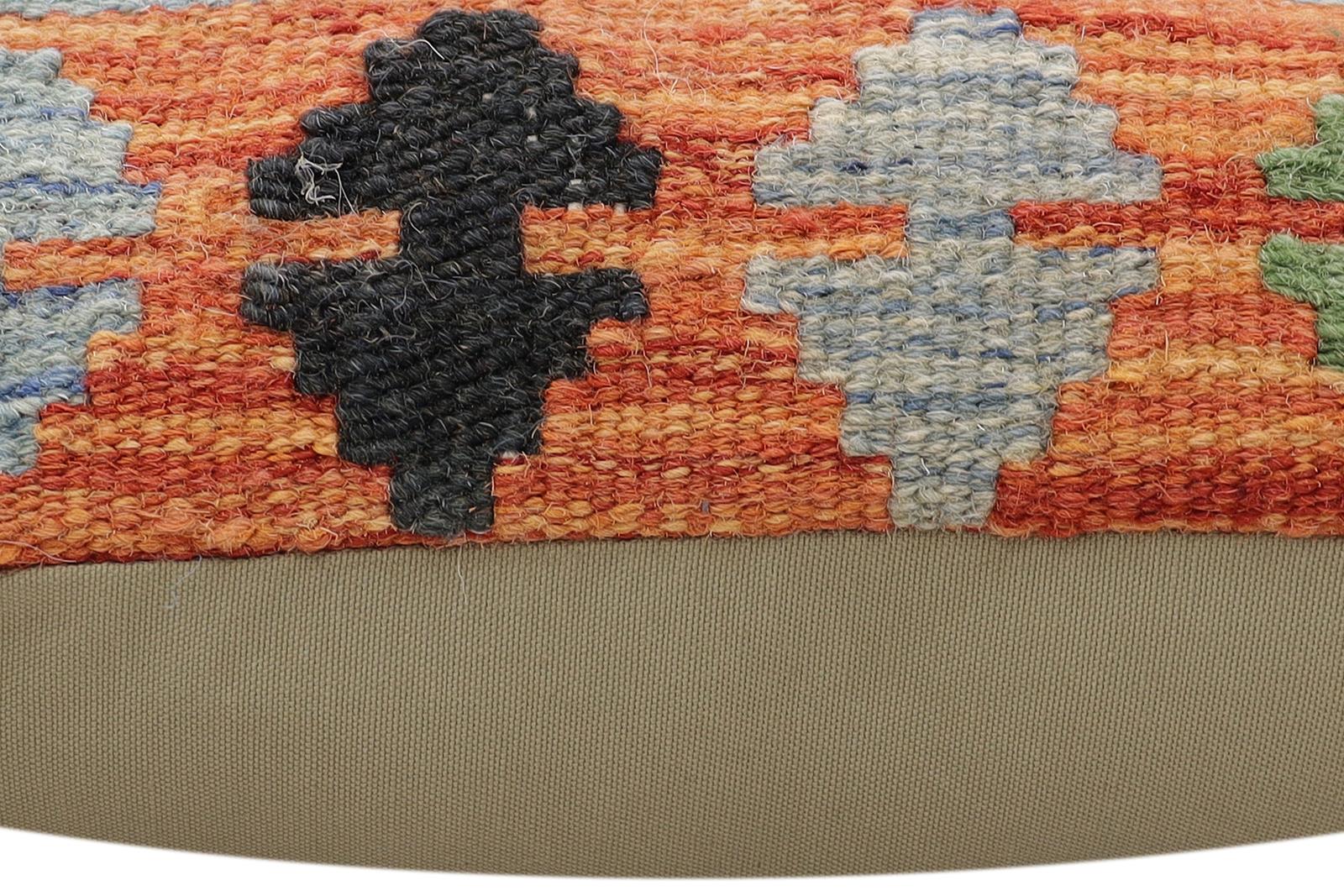 handmade Traditional Pillow Rust Blue Hand-Woven SQUARE 100% WOOL  Hand woven turkish pillow  3 x 5