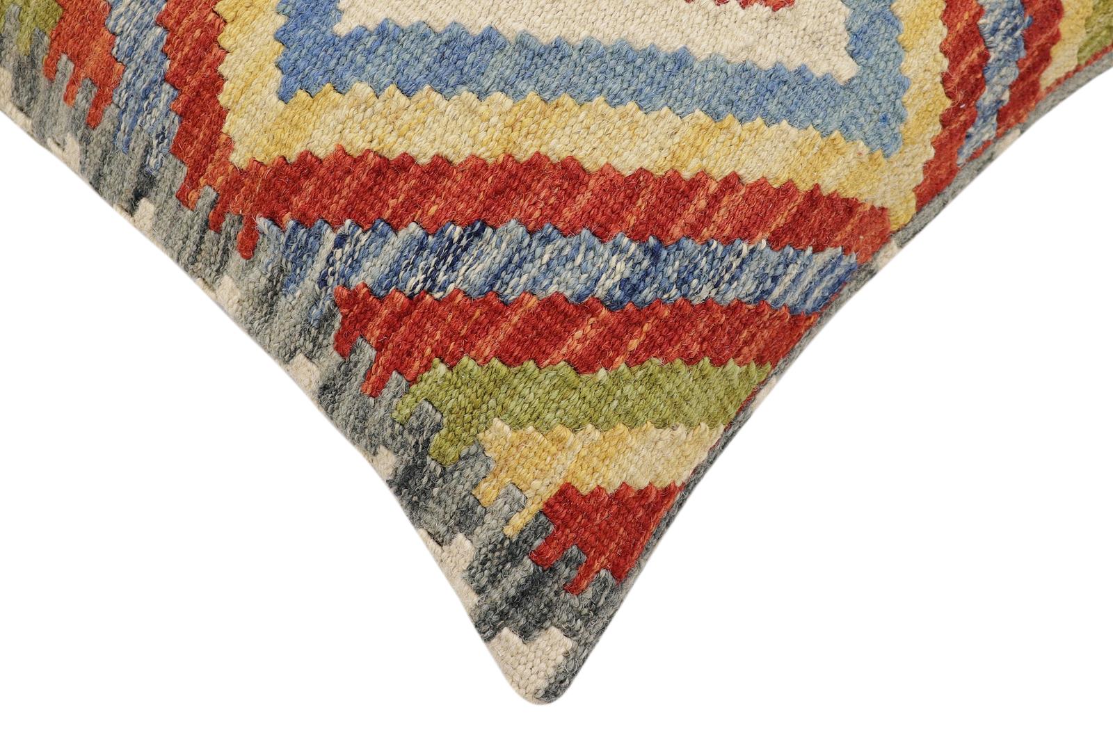 handmade Traditional Pillow Rust Blue Hand-Woven SQUARE 100% WOOL Hand woven turkish pillow2' x 2'