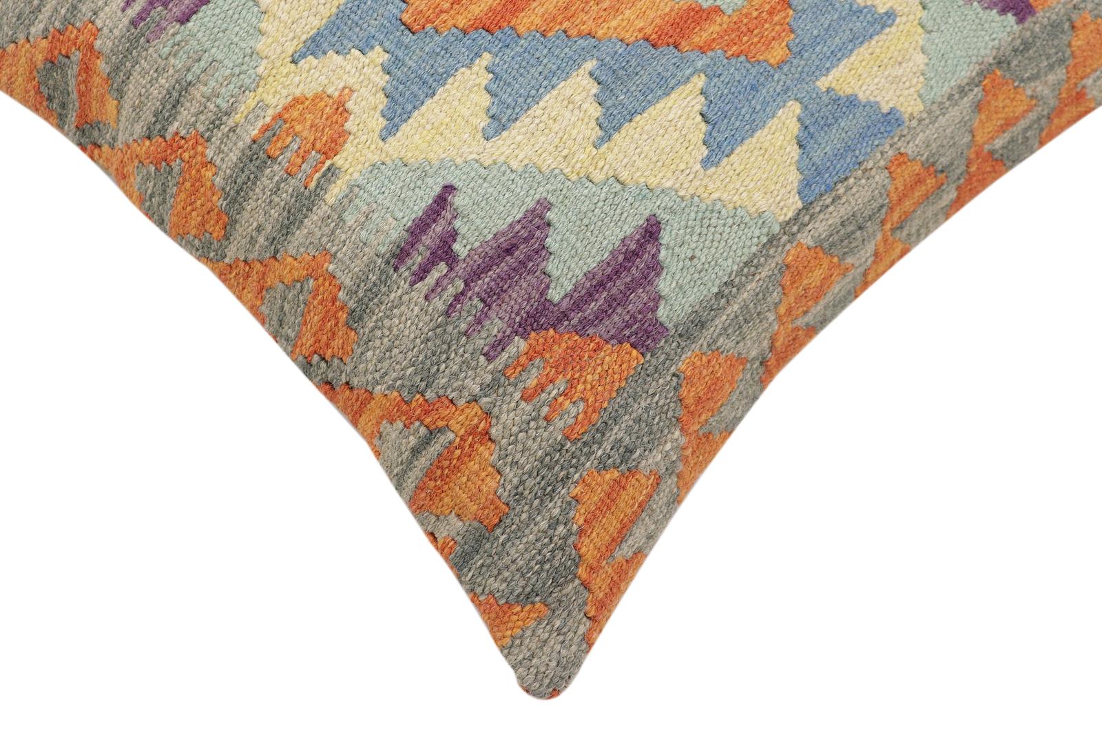 handmade Traditional Pillow Rust Blue Hand-Woven SQUARE 100% WOOL  Hand woven turkish pillow  2 x 2